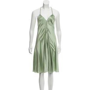 2000s Vintage Zac Posen Green Silk Spaghetti Strap Dress Small or Extra Size 6
